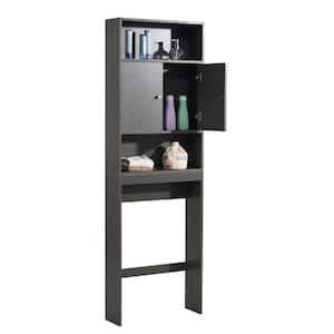 24.8 in. W x 76.37 in. H x 7.87 in. D Black Over The Toilet Storage with Adjustable Shelves Doors Space Saver Bathroom
