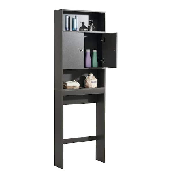 FUNKOL 24.8 in. W x 76.37 in. H x 7.87 in. D Black Over The Toilet Storage with Adjustable Shelves Doors Space Saver Bathroom