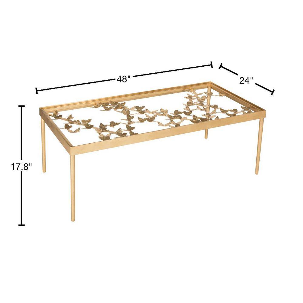 Ethereal Antique Gold Rectangular Butterfly Coffee Table