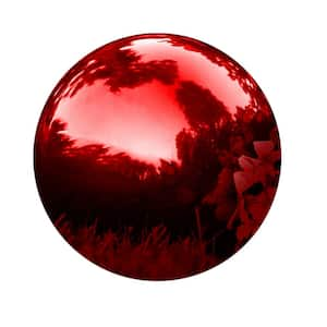 Gazing Mirror Ball Globe Outdoor Yard Garden Decoration, Stainless Steel (10 in. Red)