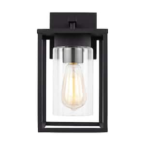 Vado Small 1-Light Black Hardwired Outdoor Wall Lantern Sconce with Clear Glass Shade