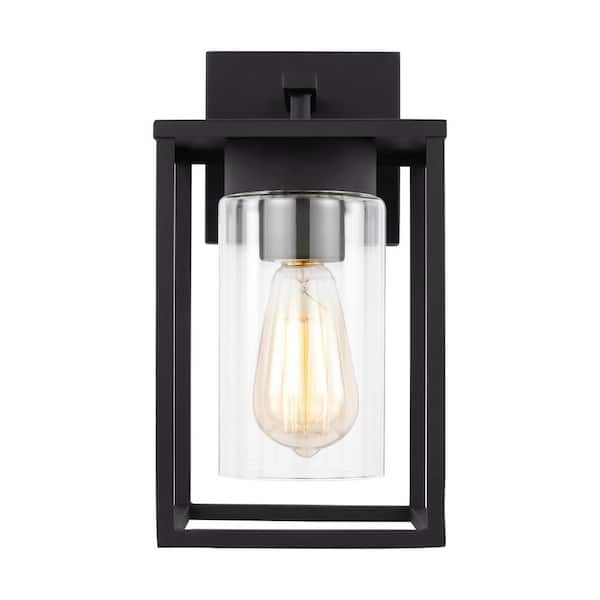 Generation Lighting Vado Small 1-Light Black Hardwired Outdoor Wall Lantern Sconce with Clear Glass Shade