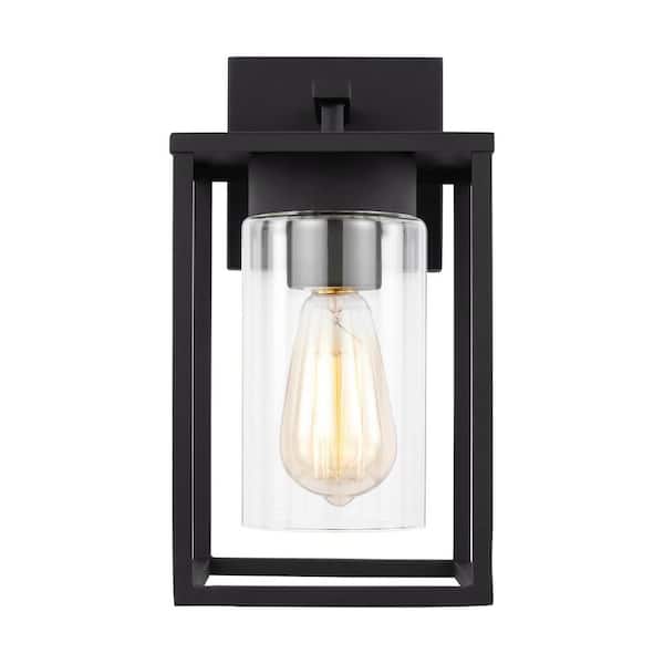 Vado Small 1-Light Black Hardwired Outdoor Wall Lantern Sconce with Clear Glass Shade