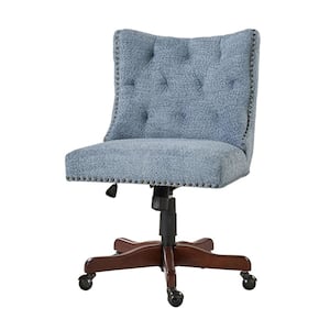 Sadie Blue Boucle Seat Swivel and Adjustable Height Tufted Armless Task Chair with Nailhead Trim and Solid wood foot