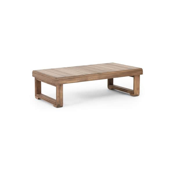 Brown Wood Outdoor Coffee Table with Slat Design and Sled Base