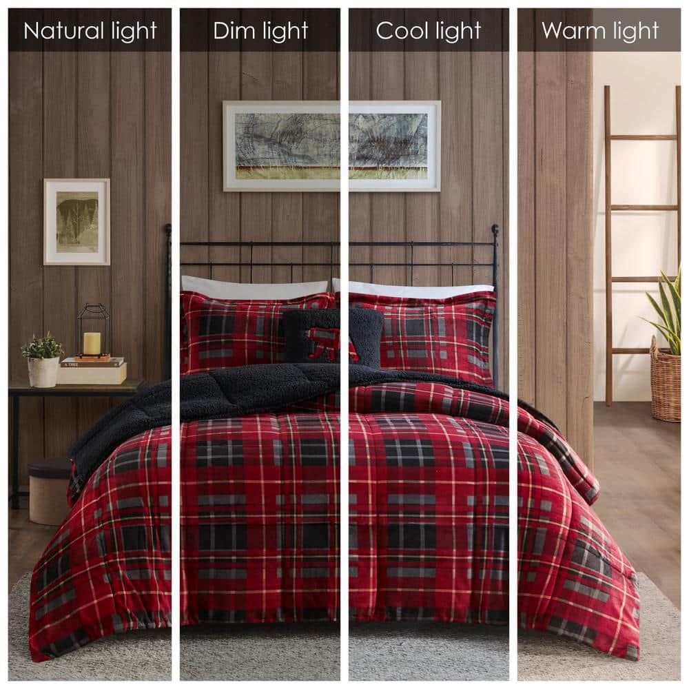 Full Red Plaid Down Alternative Bedspread Set