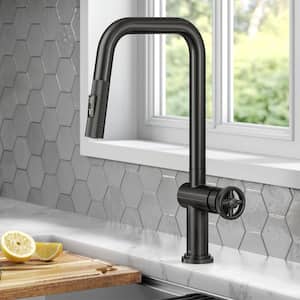 Urbix Industrial Pull-Down Single Handle Kitchen Faucet in Black Stainless Steel