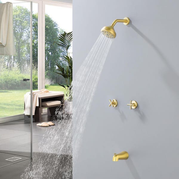 2-Handle 10-Spray Tub and Shower Faucet 2.5 GPM in Brushed Gold Valve Included