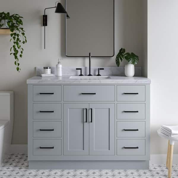 ARIEL Hepburn 49 in. W x 22 in. D x 36 in. H Bath Vanity in Grey with Carrara Marble Vanity Top in White with White Basin