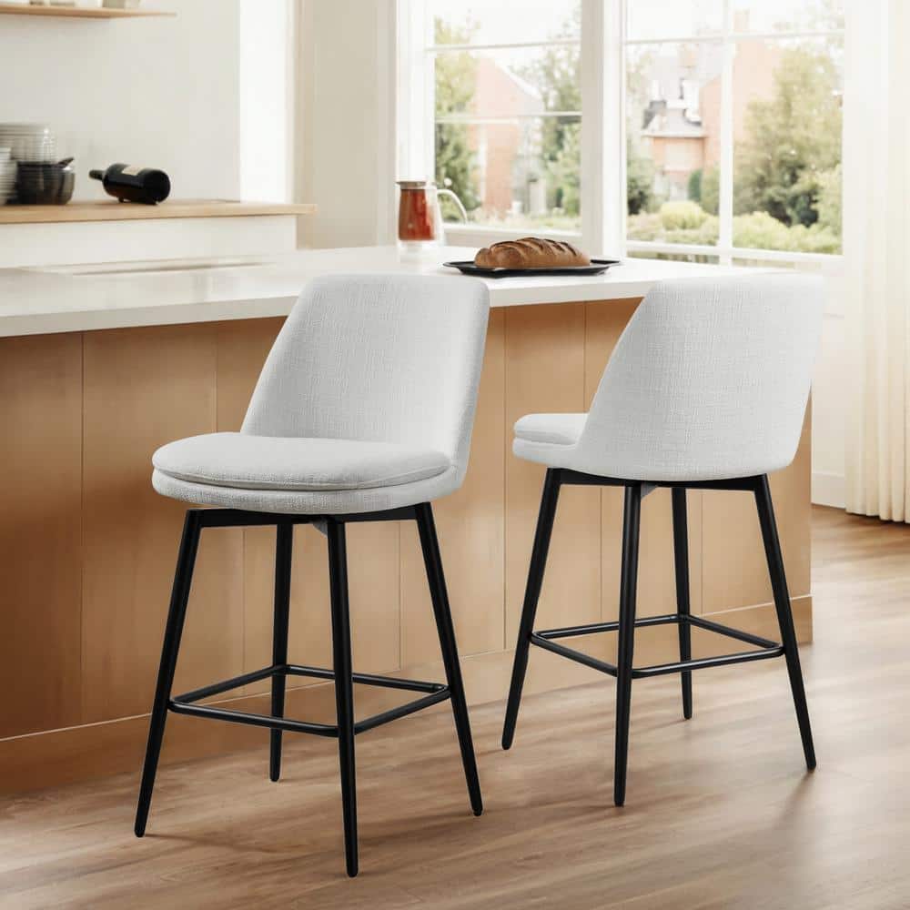 Spruce Spring Cecily 27 in. White High Back Metal Swivel Counter Stool with Fabric Seat Set of 2 SSY2006 B1360 The Home Depot