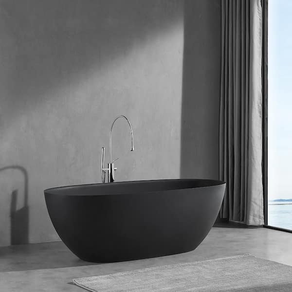 Patsy 65 in. Stone Resin Flatbottom Freestanding Bathtub in Black