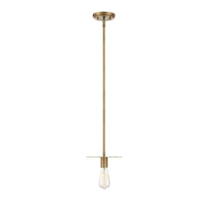8 in. W x 2.25 in. H 1-Light Natural Brass Mini Pendant Light with Open Bulb