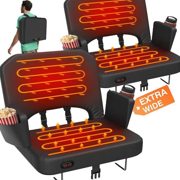2PK Extra Wide Heated Stadium Seat w/ Back Support and Armrest, 3-Level Heating, Thick Padded Cushion for Outdoor Sports