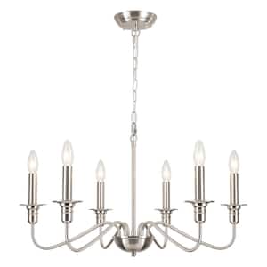 Marquest 6-Light Brushed Nickel Dimmable Classic Traditional Rustic Linear Kitchen Island Chandelier Candle with tray