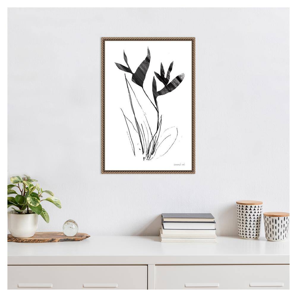 Paradise Botanicals I Black and White Canvas Print with Bronze Frame