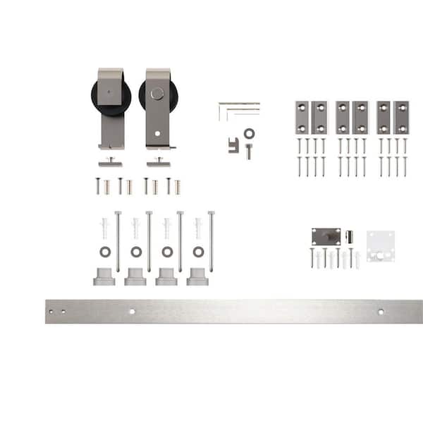2.75 ft. /33 in. Brushed Nickel Single Bi-Fold Sliding Barn Door Track and Hardware Kit with T-Shape Roller for 2-Doors