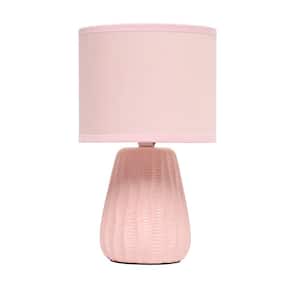 11.02 in. Light Pink Mini Modern Ceramic Texture Pastel Accent Bedside Table Desk Lamp with Matching Fabric Shade