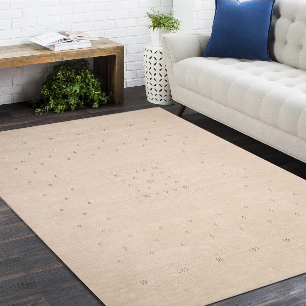 Natural Geometric Hand-Knotted Wool Area Rug 8' x 10'