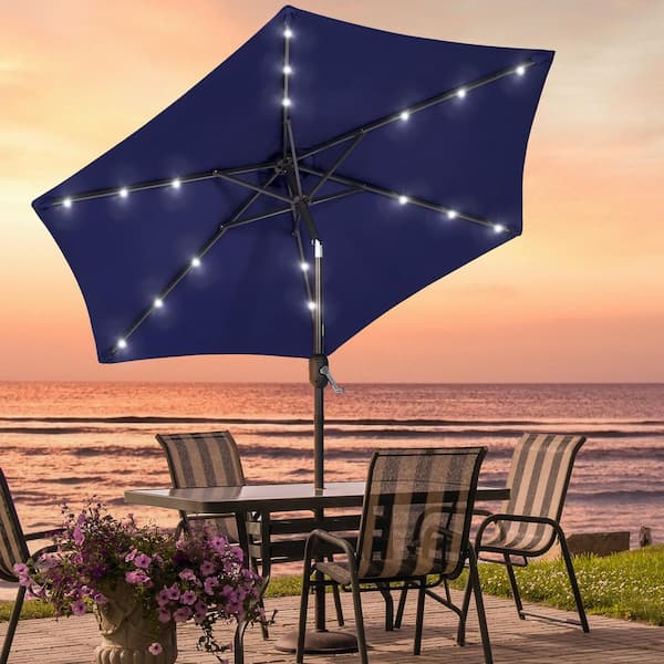 7.5 round patio umbrella SANLUCE 7.5 ft. LED Round Patio Umbrella with UV Protection, Easy Tilt, and  Wind-Resistant Features in Black CZ-UM-75BK-LED