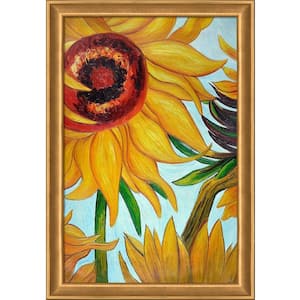 Sunflowers (Detail) by Vincent Van Gogh Muted Gold Glow Framed Abstract Oil Painting Art Print 28 in. x 40 in.