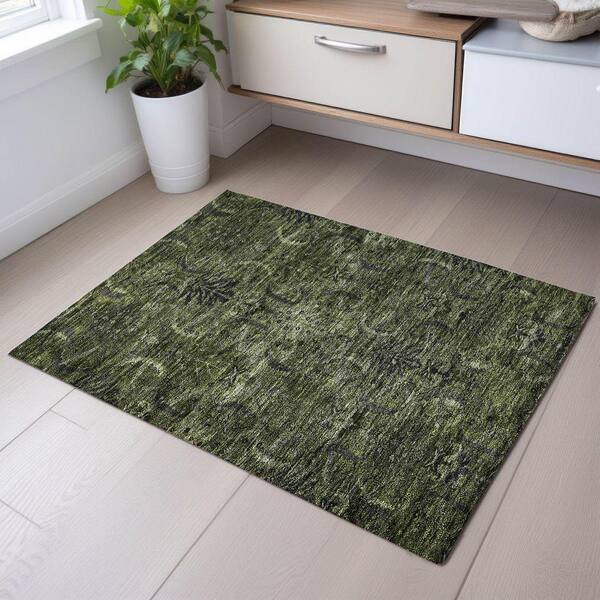 Mayfield Premium Machine Washable Abstract AMF1082 Olive 2 ft. x 3 ft. Area Rug