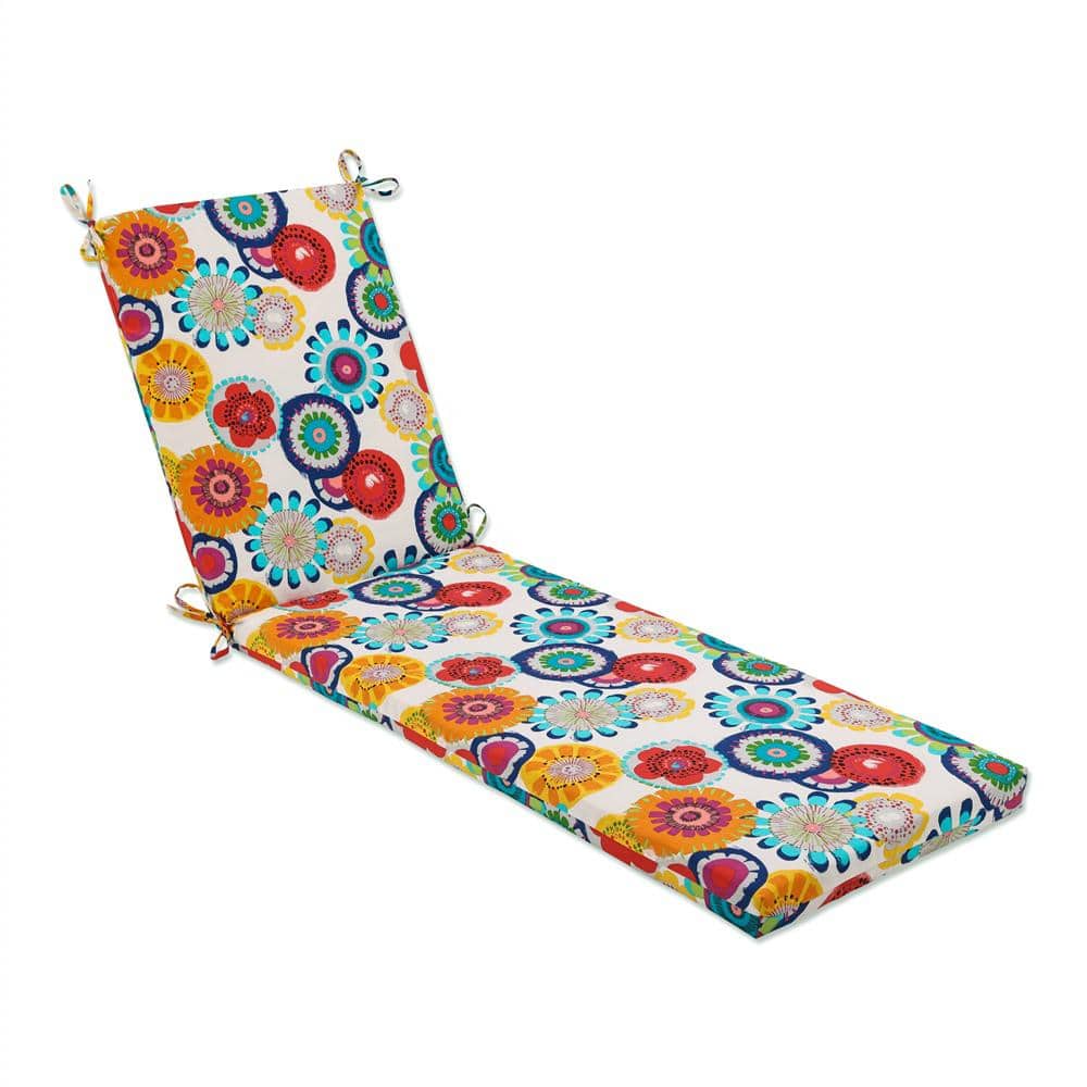 Floral Multicolor Polyester Outdoor Chaise Lounge Cushion