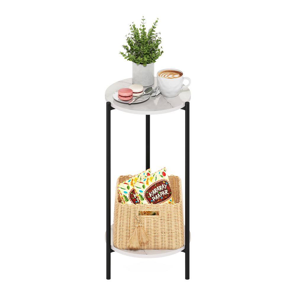 Marble White Round 2-Tier Side Table with Metal Legs