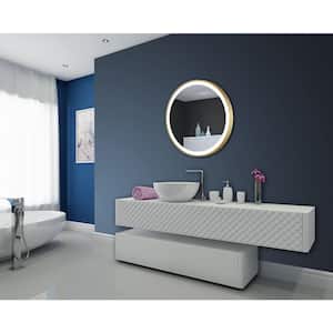 24 in. W x 24 in. H Round Gold Framed Wall Mounted Bathroom Vanity Mirror 3000K LED