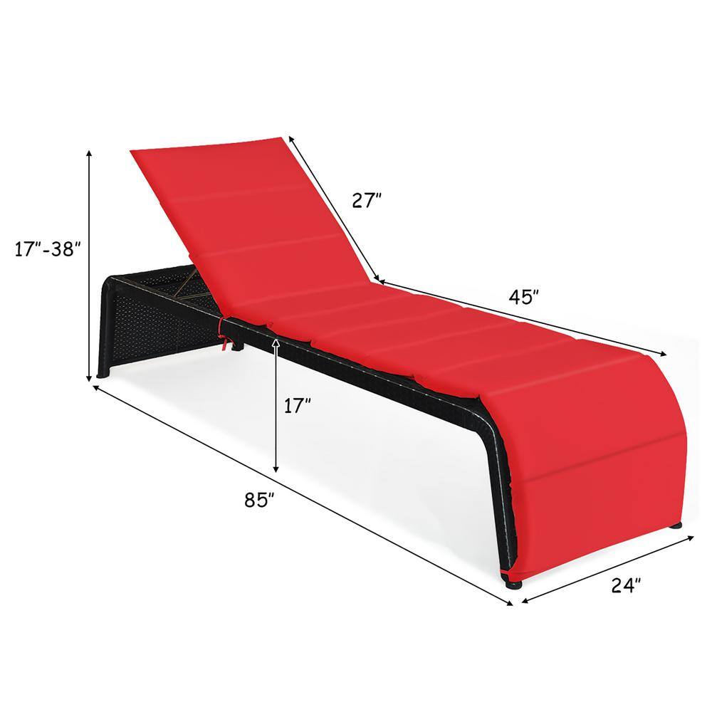 Red Cushioned Armless Steel Chaise Lounger Set