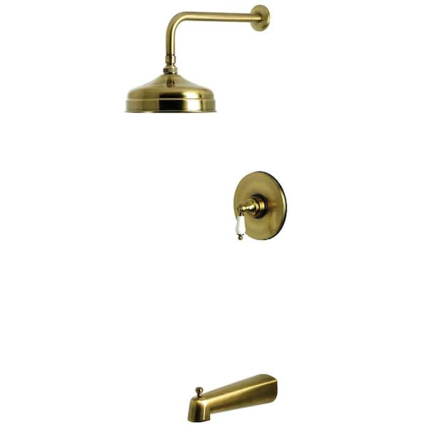 Demure 1-Handle 1-Spray Tub and Shower Faucet 1.8 GPM in Antique Brass
