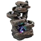13 in. Staggered Rock Falls Tabletop Fountain with LED Lights