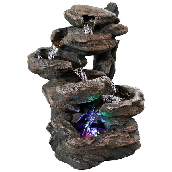 Sunnydaze Decor 13 in. Staggered Rock Falls Tabletop Fountain with LED Lights