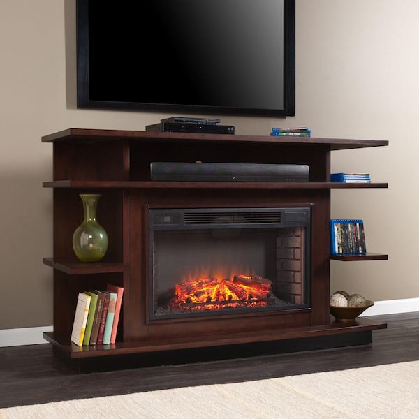 Southern Enterprises Maverick 63 in. Freestanding Media Electric Fireplace TV Stand in Espresso and Ebony Stain