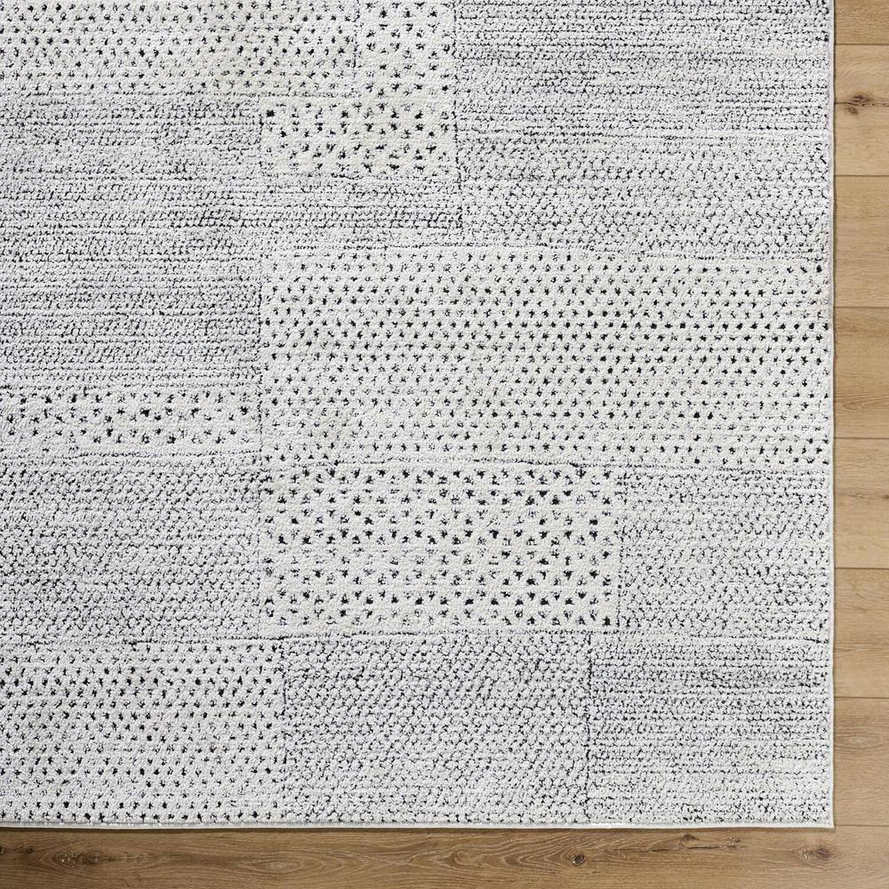 Ivory and Black Geometric Polyester Runner Rug