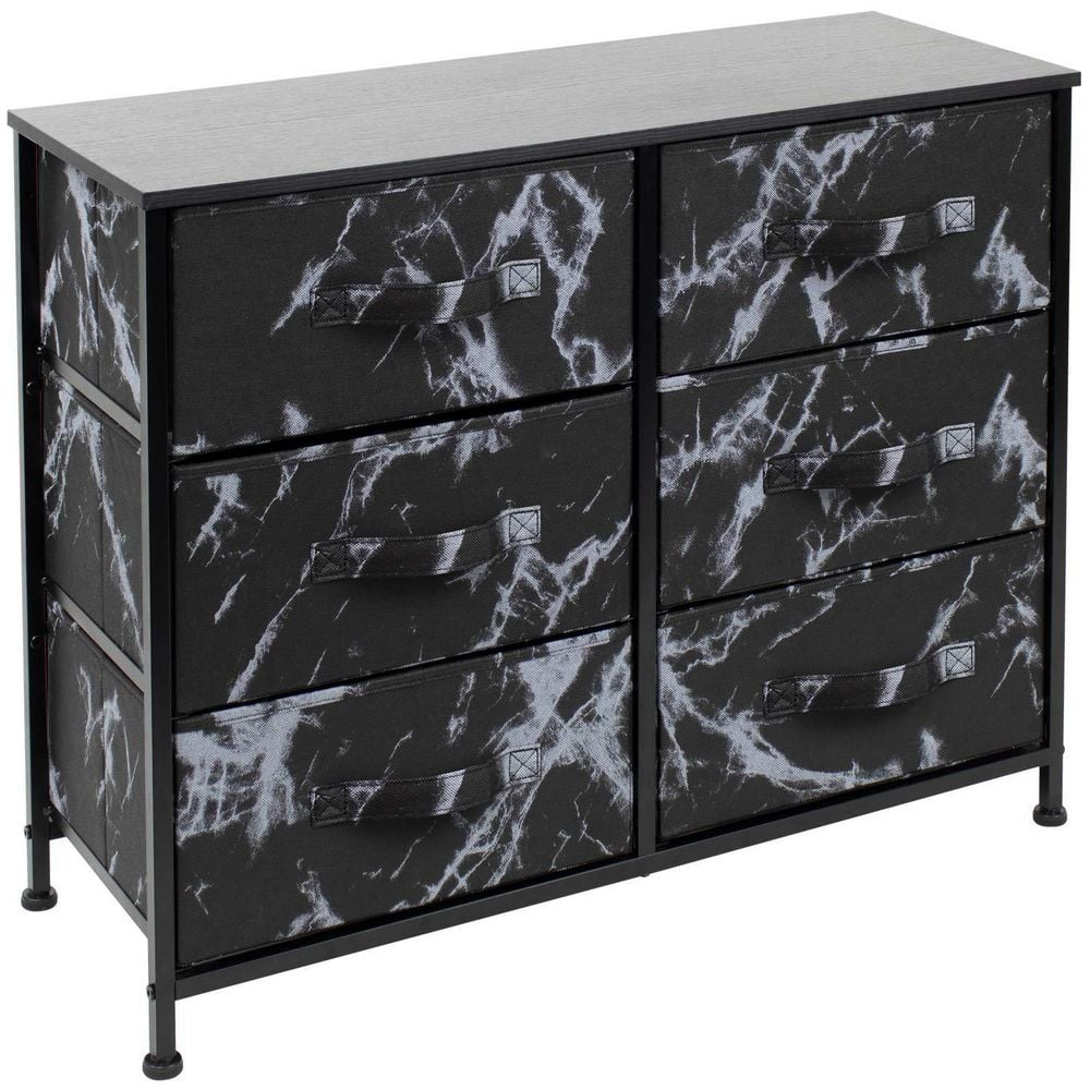 Sorbus 6Drawer Marble Black Dresser White Frame Wood Top Easy Pull