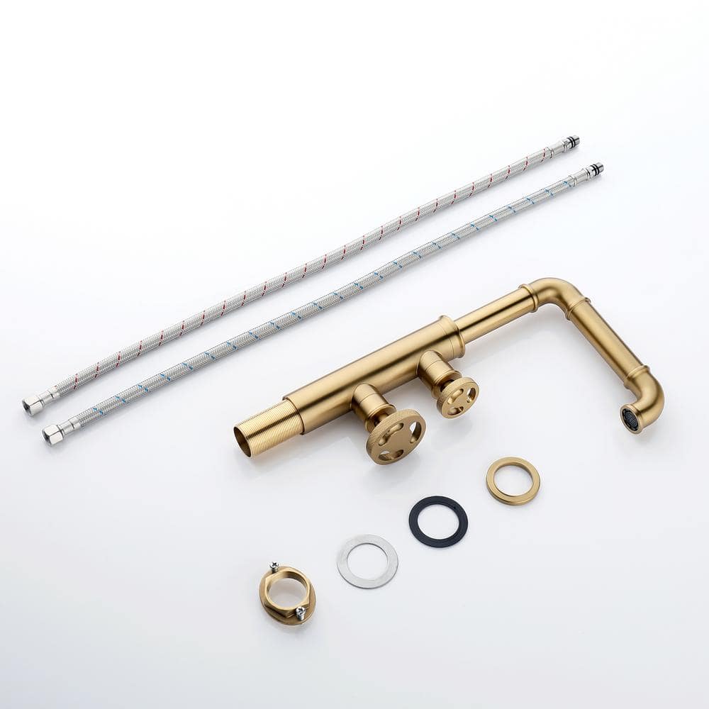 Brushed Gold Industrial Style Brass Bathroom Faucet with Dual Handles