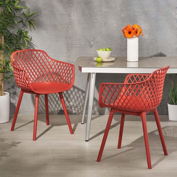 Unbranded Red All Weather Outdoor Dining Chair (Set of 2) Patio Dining Chair Patio Furniture Indoor/Outdoor Stackable Dining Chair