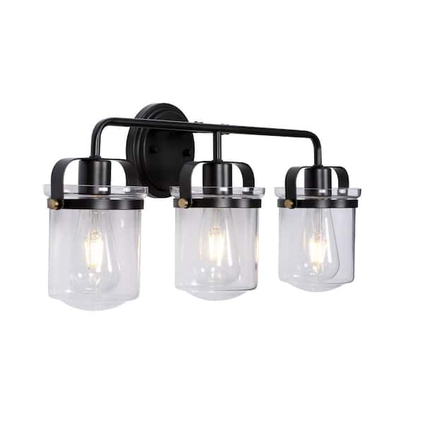 Designers Fountain - Jaxon 24 in. 3-Light Oil Rubbed Bronze Industrial Vanity Light with Clear Glass Shade