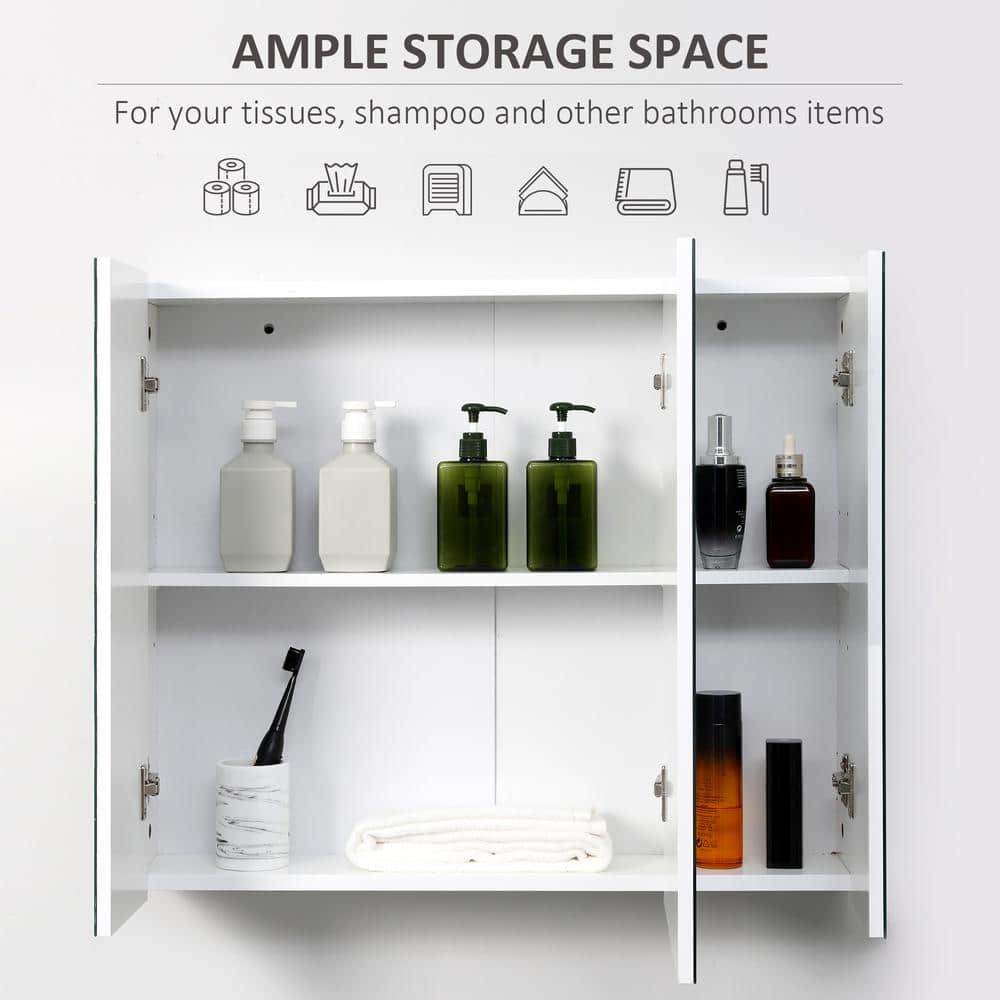 White Wall-Mounted Bathroom Mirror Medicine Cabinet with Adjustable Shelves