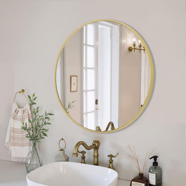 20 in. W x 20 in. H Round Framed Wall for Over Sink, Entryway, Living Room, Bathroom Vanity Mirror in Glod