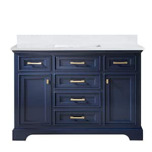 Milano 48 in. W x 22 in. D Bath Vanity in Blue with Quartz Vanity Top in White with White Basin