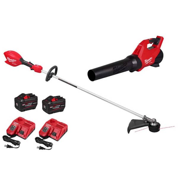 M18 FUEL 18V 16 in. Brushless Cordless Straight Shaft String Trimmer w/ Blower, (2) 12.0 Ah FORGE Battery, Rapid Charger