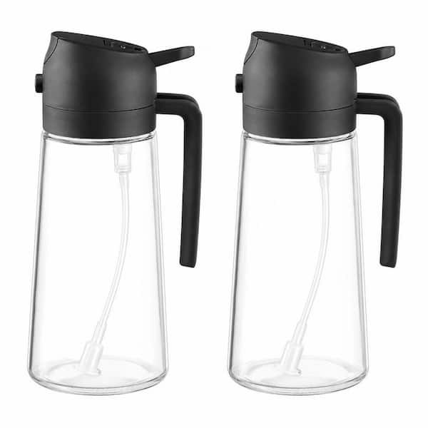 2 Piece Black 16 oz. Olive Oil Dispenser 2 in 1 Oil Glass Sprayer for Cooking Kitchen Air Fryer Salad Frying BBQ