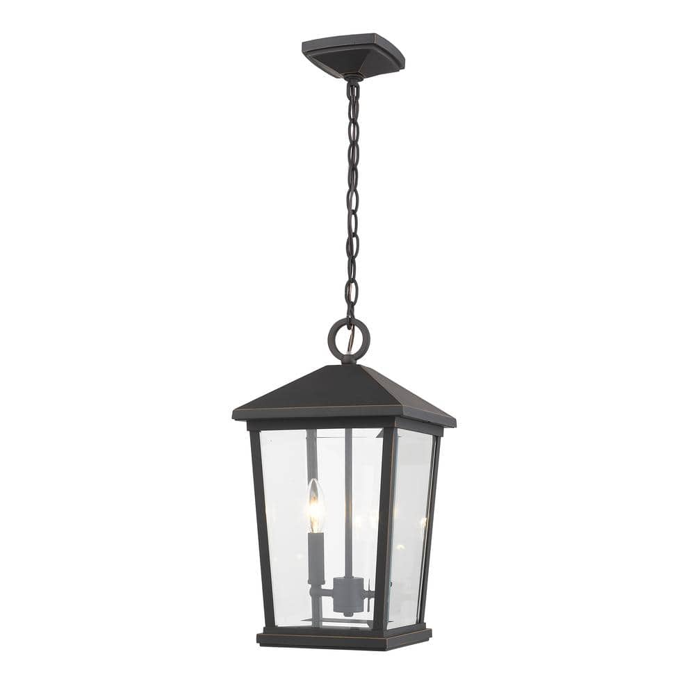 Beacon 17.5 in. 2-Light Rubbed Bronze Outdoor Hanging Pendant Light with Cl
