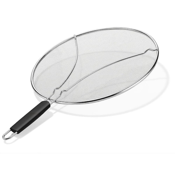 13 in. Stainless Steel Fine Mesh Splatter Screen with Black Handle and Hanging Loop for Everyday Cooking