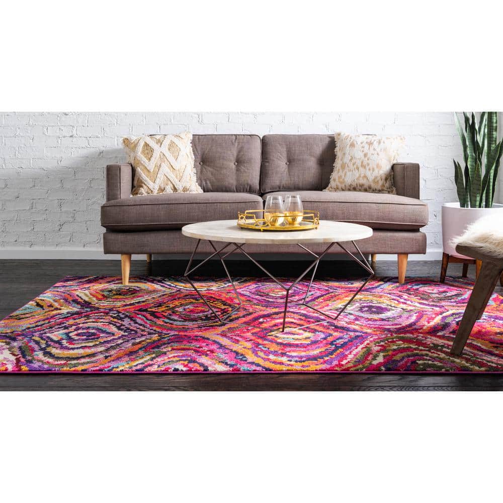 Luminous Light Blue 9' x 12' Abstract Synthetic Area Rug