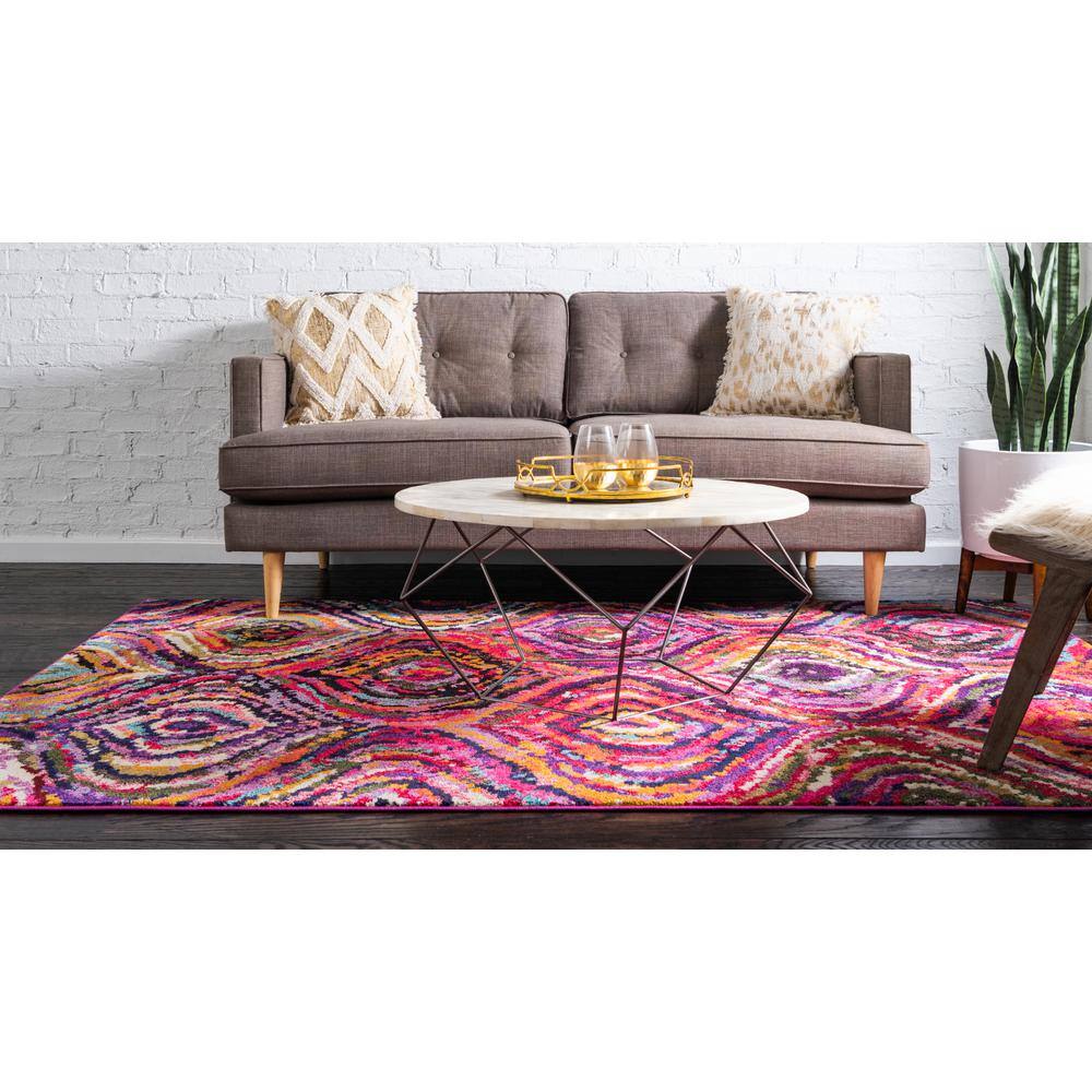Colorful Abstract Rectangular Synthetic Area Rug