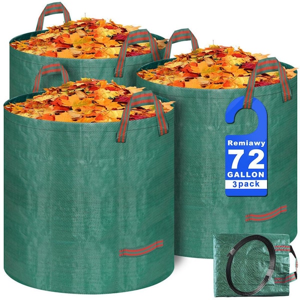 3-Pack 72 Gal. Reusable Yard Waste Bags, Leaf Collecting Tool Bags with Reinforced Handles for Camping / Debris