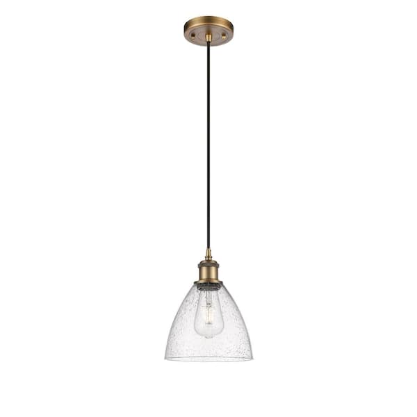 Innovations Bristol Glass 1-Light Brushed Brass, Seedy Shaded Pendant Light with Seedy Glass Shade