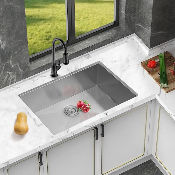 26 in. Undermount Single Bowl 16-Gauge Brushed Nickel Stainless Steel Kitchen Sink
